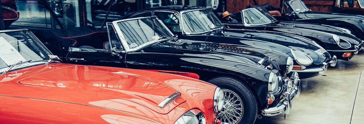 Vintage cars in a garage