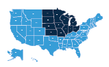 Map of the United States with the mid-western states highlighted.