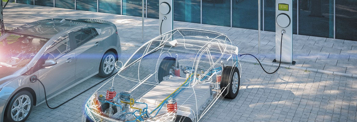 Outline of EV with electrical components.