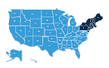 Map of the United States with the eastern states highlighted.