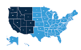 Map of the United States with the western states highlighted.