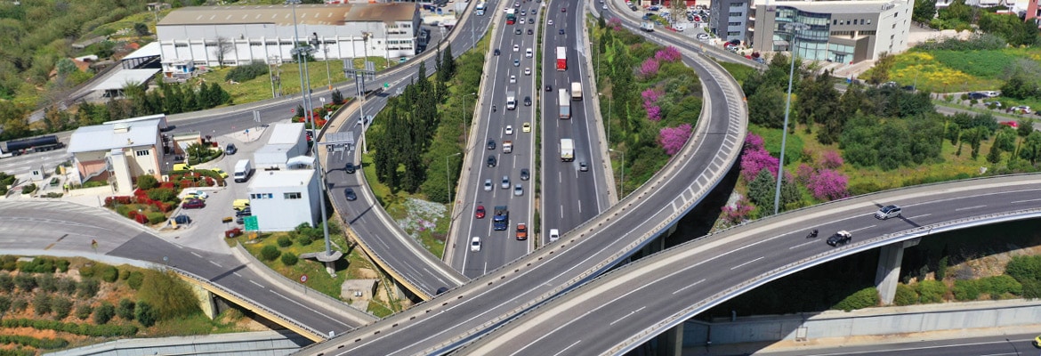 Overhead image of an interstate highway