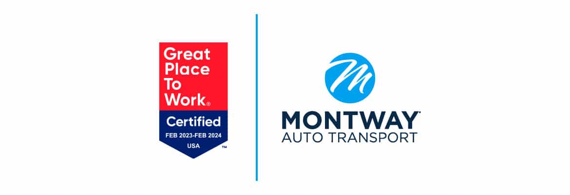 Montway Auto Transport logo and Great Place to Work certification badge.