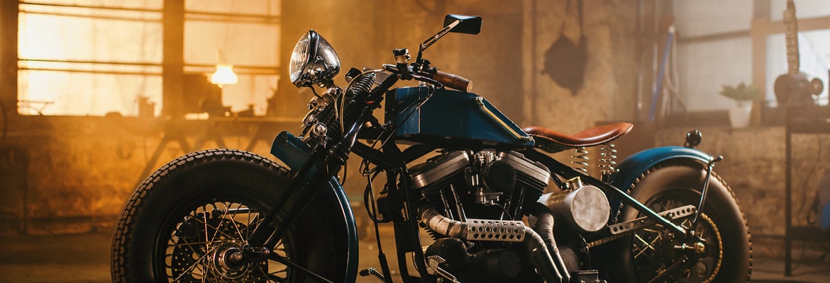 Picture of a vintage motorcycle in a garage