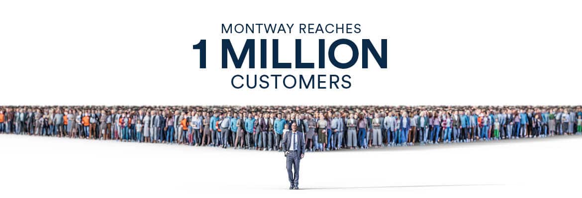 A large group of people under the headline "Montway reaches one million customers"