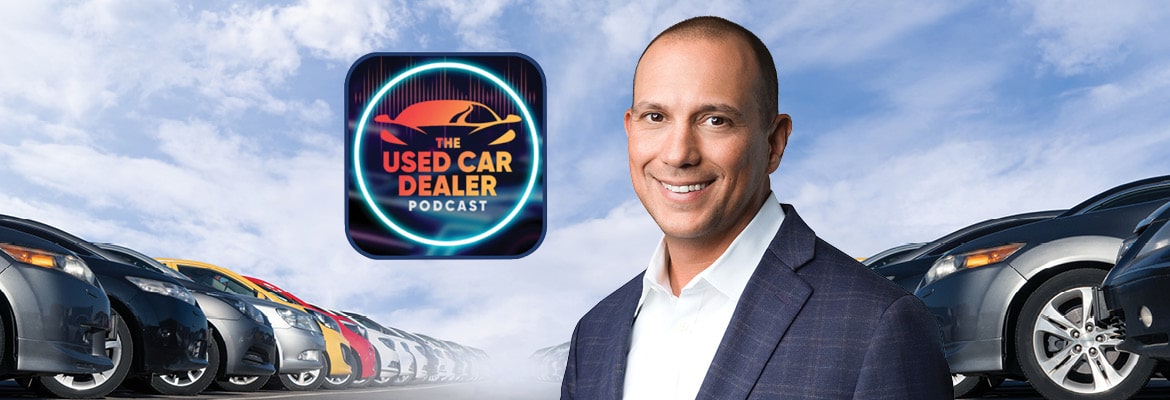 Headshot of Montway's Mike Trudeau and The Used Car Dealer Podcast logo