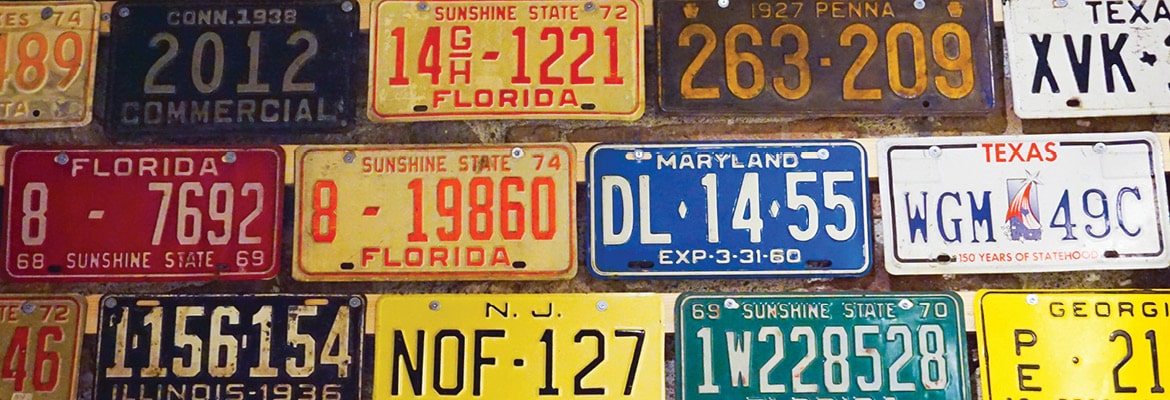 Several license plates from different states.