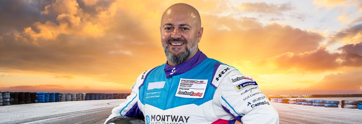 Image of Mike Mim, Porsche Carrera Cup race car driver, sponsored by Montway