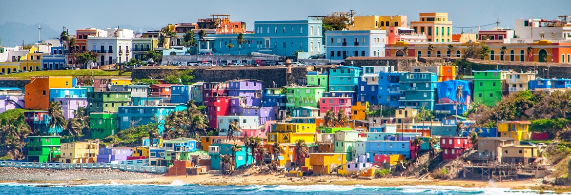 Puerto Rico shoreline of colorful houses