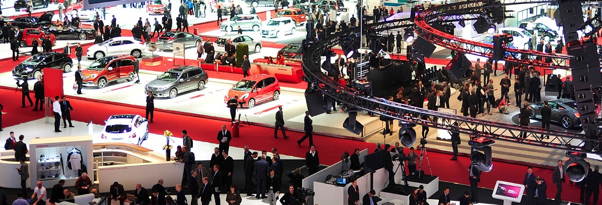 Inside the Chicago auto show showroom.