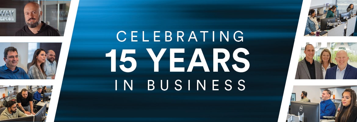 Montway employees celebrating 15 years in business.