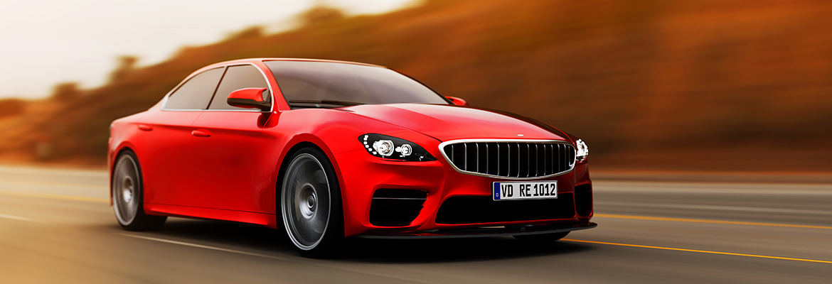 Red car driving fast.
